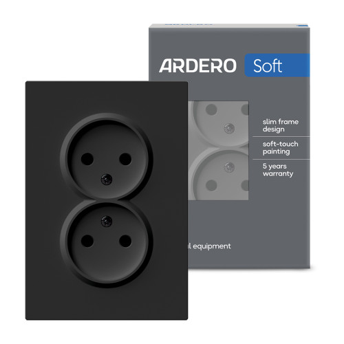Розетка двойная Ardero ER112-B Soft 16А без заземления черная