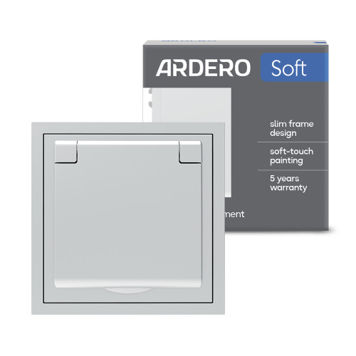 Розетка Ardero ER131-S Soft 16А c заземлением кришкой и шторками серебряная