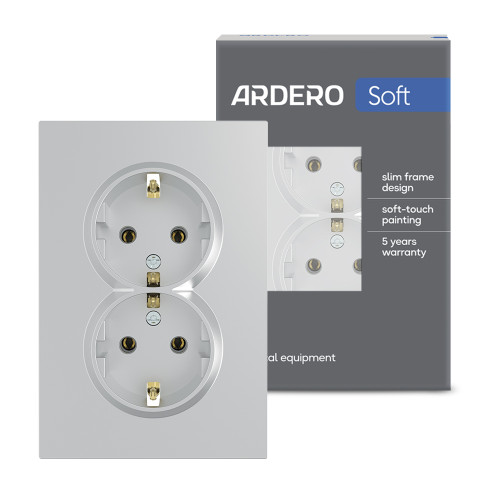 Розетка двойная Ardero ER122-S Soft 16А c заземлением серебряная