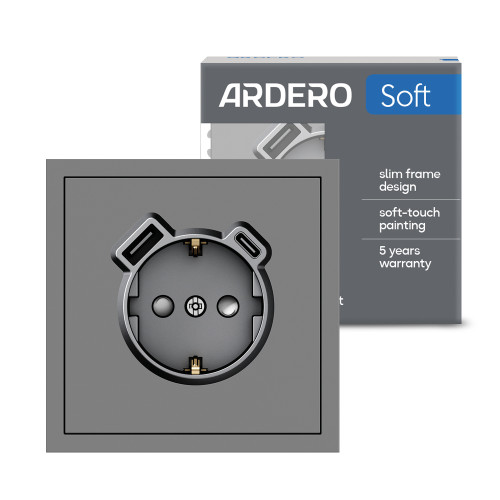 Розетка с дополнительными выходами USB/Type-C Ardero ER123USB-G Soft 18/20Вт c заземлением серая