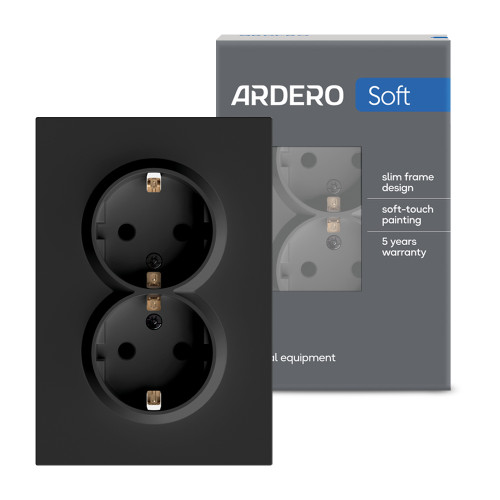 Розетка двойная Ardero ER122-B Soft 16А c заземлением черная