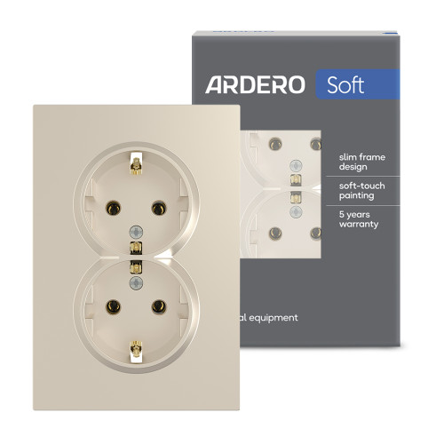 Розетка двойная Ardero ER122-C Soft 16А c заземлением шампань