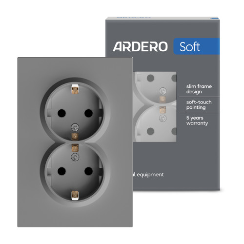 Розетка двойная Ardero ER122-G Soft 16А c заземлением серая