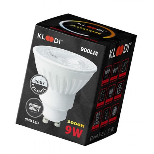 Лампа LED GU10 9W 3000К 900Lm KLOODI KDGU10-9WSMD 3K 60D