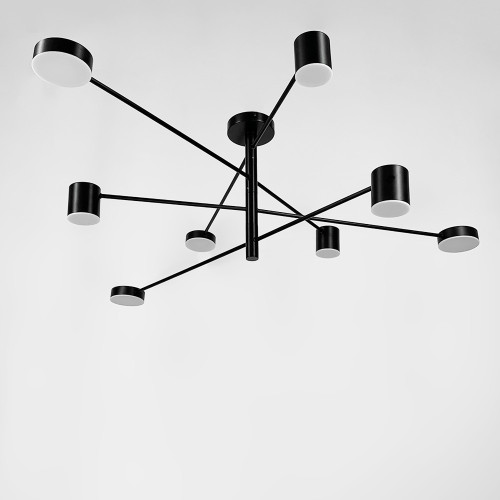 Современная черная LED люстра FLEA с регулируемыми по оси рожками. | Line F | Арт. DE31/8 BK 