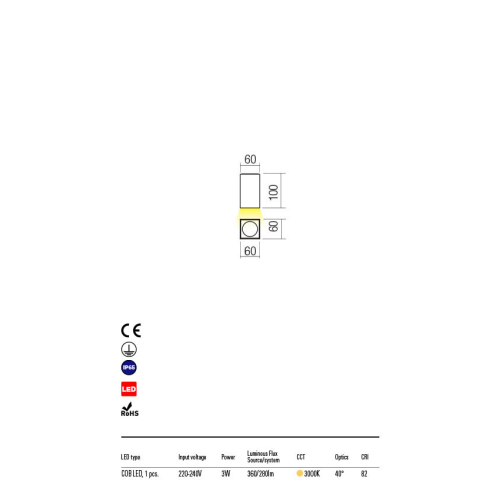 Стельовий світильник QUAD PL LED COB 3W IP65 DG 3000K (Sq)(5.1.2) Redo 90091