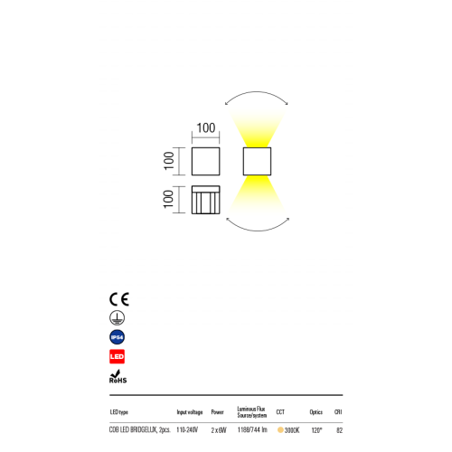 Бра вуличне VARY AP LED 2x6W IP54 SW 3000K (5.1.2) Redo 90172
