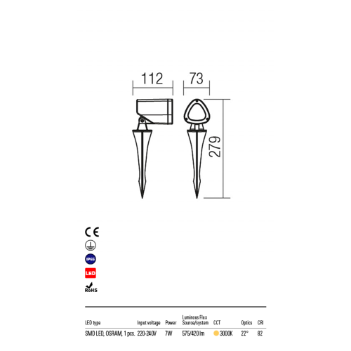 Ландшафтний світильник FELIX PR LED 7W IP65 DG 3000K (5.1.2) Redo 9041