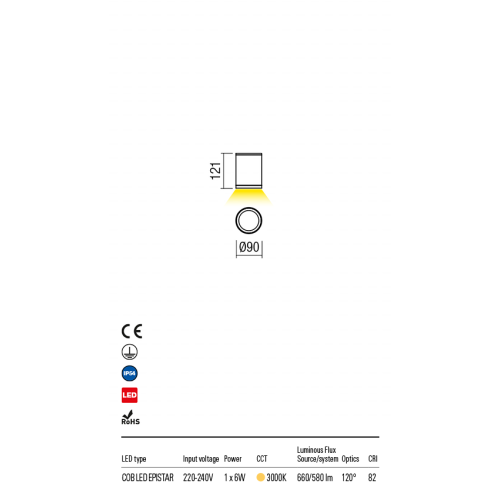 Стельовий світильник ETA PL LED COB 6W IP54 DB 3000K(5.1.2) Redo 9063