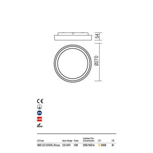 Потолочний світильник BEZEL PL M LED 25W IP54 DG 3000K (RO) (5.1.2) Redo 9181