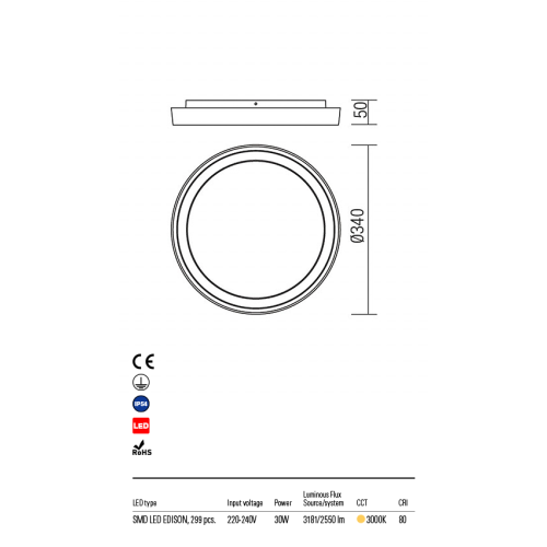 Потолочний світильник BEZEL PL L LED 30W IP54 DG 3000K (RO) (5.1.2) Redo 9184
