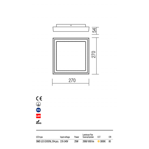 Потолочний світильник BEZEL PL M LED 25W IP54 DB 3000K (SQ) (5.1.2) Redo 9188