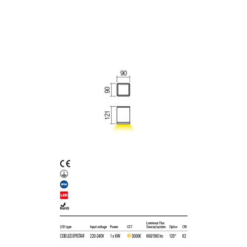 Потолочний світильник BETA PL LED COB 6W IP54 DB 3000K (SQ)(5.1.2) Redo 9456