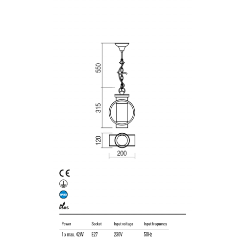 Підвісний вуличний світильник COMPASS SU E27 42W IP23 CF (5.1.1) Redo 9572