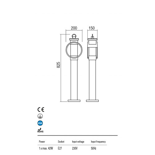 Стовпчик COMPASS ST 825 mm E27 42W IP33 CF (4.1.1) Redo 9573
