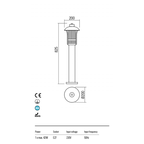 Стовпчик NORGE ST H825 E27 42W IP33 CF (4.1.1) Redo 9576