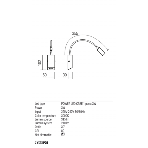 Бра Redo HELLO AP LED 3W BK (5.1.2) 01-1194