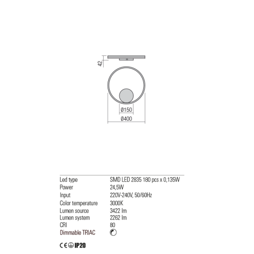 Бра Redo ORBIT AP/PL LED 26W 3000K D400 INDIRECT LIGHT BRASS (5.1.2) 01-1701