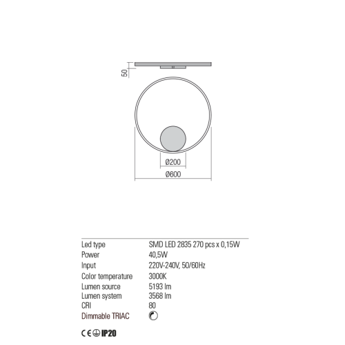 Бра Redo ORBIT AP/PL LED 42W 3000K D600 SAND WHITE (4.1.2) 01-1702