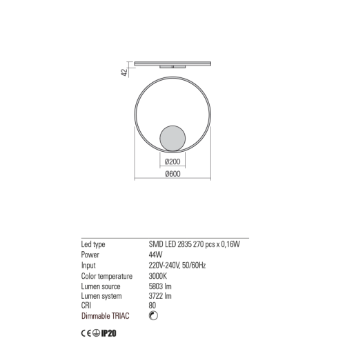Бра Redo ORBIT AP/PL LED 42W 3000K D600 INDIRECT LIGHT BRASS (4.1.2) 01-1705