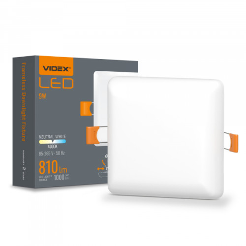 LED світильник безрамковий квадратний VIDEX VLE-DLFS-094 9W 4000K 220V