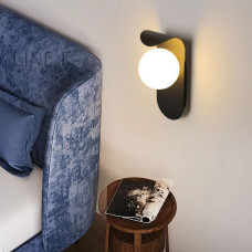 Бра із білим плафоном у чорному корпусі 25х12 см | Арт. W 083/1 BK | Line F