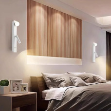 Біле бра з білим плафоном та спотом на 2 вимикачі 40х8 см | Line F | Арт. B91/2 WT 