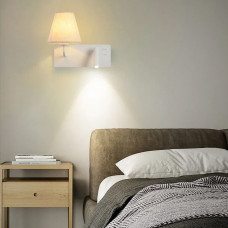 Біле ліве бра із плафоно-абажуром та спотом на 2 вимикачі | Line F | Арт. WJ081/2 L WT 