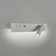 Біле бра з поворотним спотом справа + розʼєм USB | Line F | Арт. WJ028/2 L WT (лівий) + USB-A 