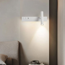 Біле бра з поворотним спотом справа + розʼєм USB | Line F | Арт. WJ028/2 L WT (лівий) + USB-A 