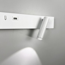 Біле бра з поворотним спотом справа + розʼєм USB | Line F | Арт. WJ028/2 L WT (лівий) + USB-A 