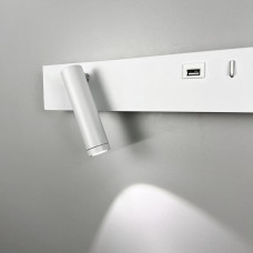 Белое бра с поворотным спотом слева + разъем USB | Line F | Арт. WJ028/2 R WT (правий) + USB-A 