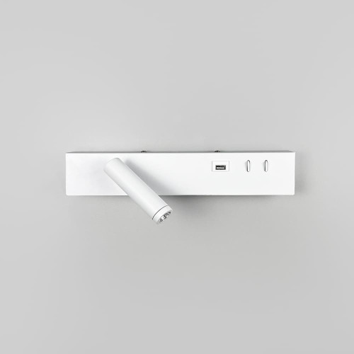 Белое бра с поворотным спотом слева + разъем USB | Line F | Арт. WJ028/2 R WT (правий) + USB-A 