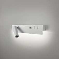 Белое бра с поворотным спотом слева + разъем USB | Line F | Арт. WJ028/2 R WT (правий) + USB-A 