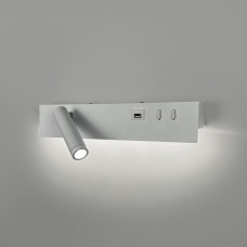 Белое бра с поворотным спотом слева + разъем USB | Line F | Арт. WJ028/2 R WT (правий) + USB-A 