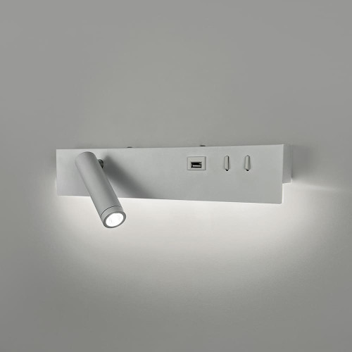 Белое бра с поворотным спотом слева + разъем USB | Line F | Арт. WJ028/2 R WT (правий) + USB-A 