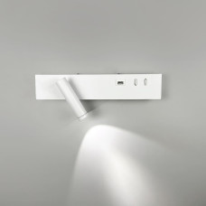 Белое бра с поворотным спотом слева + разъем USB | Line F | Арт. WJ028/2 R WT (правий) + USB-A 