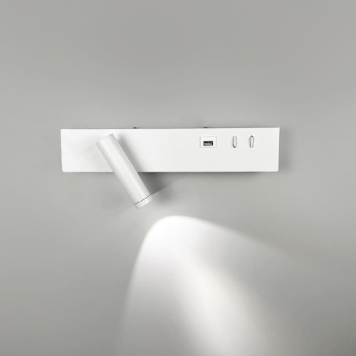Белое бра с поворотным спотом слева + разъем USB | Line F | Арт. WJ028/2 R WT (правий) + USB-A 