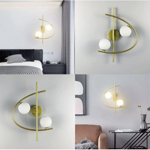 Золотое правое бра на 2 белых плафона | Line F | Арт. YG8014-2W R GD (права сторона) 