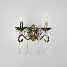 Бра подсвечник на 2 лампы с хрустальными подвесками в бронзовом корпусе | Line F | Арт. 6071/2 AB 