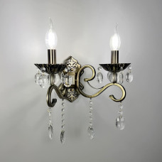 Бра подсвечник на 2 лампы с хрустальными подвесками в бронзовом корпусе | Line F | Арт. 6071/2 AB 