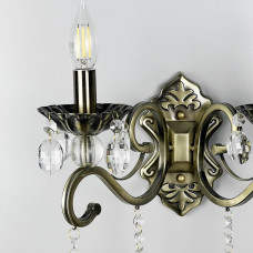 Бра подсвечник на 2 лампы с хрустальными подвесками в бронзовом корпусе | Line F | Арт. 6071/2 AB 