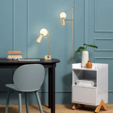 Золотая лампа ABELINA с белым плафоном на два источника света | Line F | Арт. YG8006-2T GD 