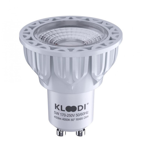Лампа LED GU10 5WCOB 4000К 450Lm DIM KLOODI KDGU10-QL 5WCOB 4K 60D WH DIM