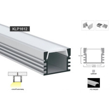LED профіль врізний. Розсіювач PC морозний в комплекті. 2м KLOODI KLP1612KR 2