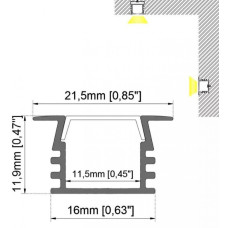 LED профіль врізний. Розсіювач PC морозний в комплекті. 2м KLOODI KLP1612KR 2