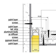 LED профіль врізний, ефект "тіньового шва" з розсіювачем PC, 3м KLOODI KLP4062TR 3