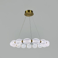 Led люстра с прозрачными рельефными шариками в латунном кольцевом корпусе Ø 58 см | Line F | Арт. MJ343-580 AB+CL 