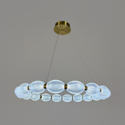 Led люстра с прозрачными рельефными шариками в латунном кольцевом корпусе Ø 68 см | Line F | Арт. MJ343-680 AB+CL 