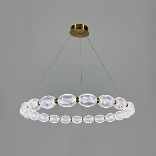 Led люстра с прозрачными рельефными шариками в латунном кольцевом корпусе Ø 78 см | Line F | Арт. MJ343-780 AB+CL 
